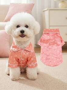 Piyama Hewan Peliharaan Satin Bernapas, Dasar Merah Muda dengan Motif Pita, Gaun Tidur Anjing Tidak Melar, Pakaian Rumah Sepanjang Musim untuk Anjing Kecil dan Teddy, Ukurannya Kecil, Disarankan Memilih 1-2 Ukuran Lebih Besar - Berwarna merah muda - View 7