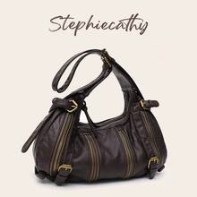STEPHIECATHY Women's Cool Street Style Vintage Y2K Soft Washed PU Leather Multi-Zipper Decor Adjustable Shoulder Strap Shoulder Crossbody Handbag, Casual Daily Style - Multicolor - View 8