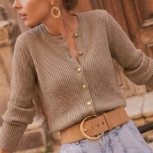 Women's Solid Color Knit Cardigan With Front Buttons, Sweater For College, Vacation, Daily Wear And Dating, Suitable For Autumn And Winter - Mocha Brown - View 8