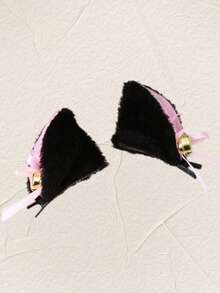 2pcs Black Bell Cat Ear Hair Clips - Black - View 9