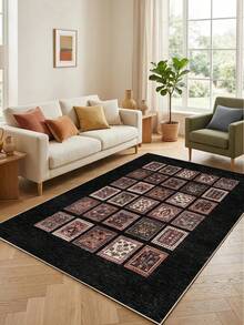 Digitally Printed Non-Slip Washable Runner And Area Rug Suitable For Living Room, Outdoor, Bedroom, Kitchen Carpet, Modern Design | Modern, Scandinavian, Bohemian And Classic Styles | 100% Polyester - Black - View 1