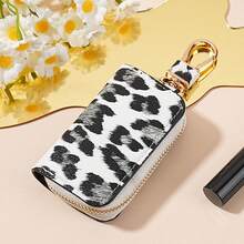 Leopard Print Car Key Cover, PU Leather Zipper Key Organizer Bag With Metal Key Ring, Compact Portable Unisex Key Pouch, Can Store Car Keys, Cards And Coins, Suitable For Daily Commute, Travel And Dating - Multicolor - View 9
