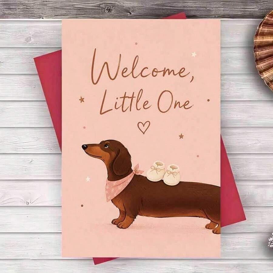 1/3 Pcs Greeting Cardcute Dachshund Greeting Card For New Arrival Celebration And Baby Shower Gift For Friends And Family Greeting Card - Multicolor - View 1