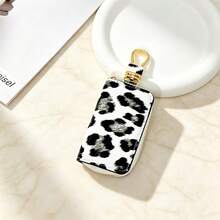 Leopard Print Car Key Cover, PU Leather Zipper Key Organizer Bag With Metal Key Ring, Compact Portable Unisex Key Pouch, Can Store Car Keys, Cards And Coins, Suitable For Daily Commute, Travel And Dating - Multicolor - View 10