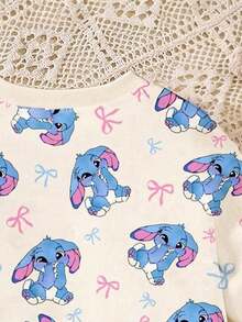 Young Girl Cartoon Pattern Round Neck Long Sleeve Sweatshirt And Leggings Casual Set - Apricot - View 3