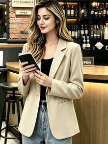 Blazer Wanita Ukuran Kecil, Model Baru Musim Semi/Gugur, Kancing Tunggal, Kasual, Mewah, Potongan Ramping, Membentuk Pinggang, Setelan Profesional - Aprikot - View 10