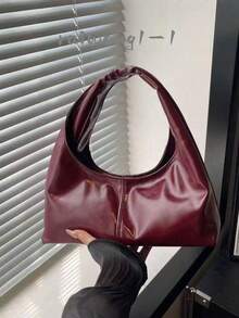 Tas Tangan Kecil Berlipit Bergaya Retro, Tas Bahu Kasual Serbaguna untuk Wanita - Merah - View 1