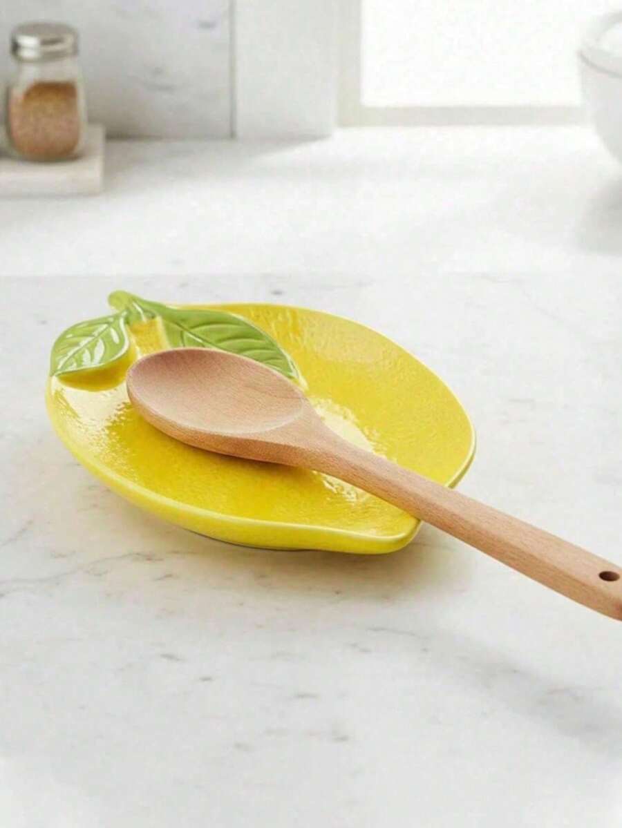 1/2pc Large Lemon Ceramic Spoon Holder, Suitable For Stove, Elegant Cooking Utensil Rack, Heat Resistant, Countertop Placement, Dishwasher , Ideal Gift For Wedding, Housewarming - Multicolor - View 1
