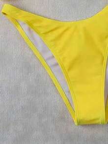 Metal Shell Decorated Yellow Wide-Shoulder Strap Bikini Two Pieces Set, Elegant And Casual Swimsuit Set For Summer Beach Vacation Party - Yellow - View 9