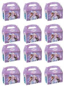 12/24PCS Anime Theme Party Gift Frozen Princess Anna Gift Box Cartoon Anime Figure Image Party Festival Birthday Decoration Candy Portable Carton Gift Box - Multicolor - View 1