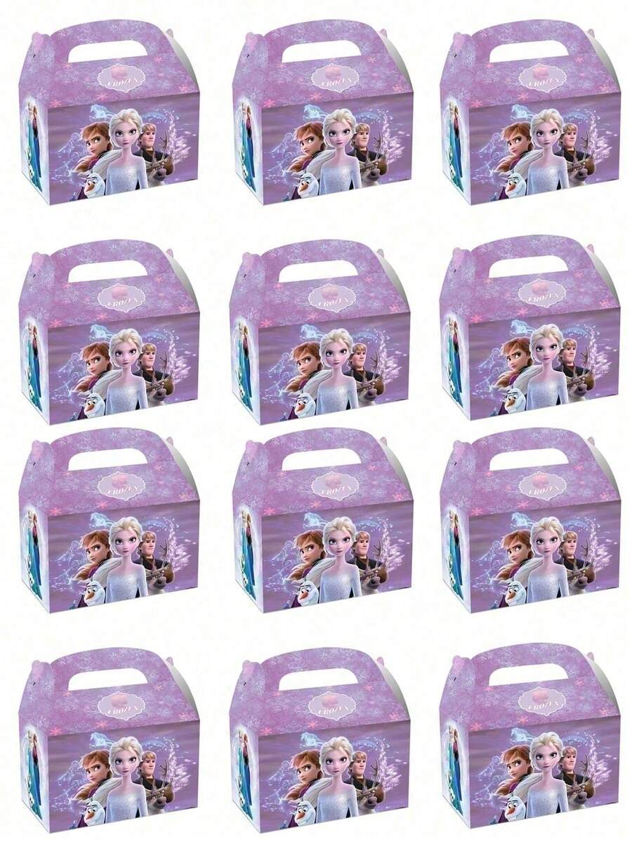 12/24PCS Anime Theme Party Gift Frozen Princess Anna Gift Box Cartoon Anime Figure Image Party Festival Birthday Decoration Candy Portable Carton Gift Box - Multicolor - View 1