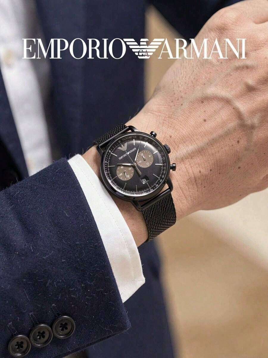 Armani Men's Chronograph Watch AR11142, All-Black Case, Tachymeter Dial, Date Display, Fashion Quartz Watch, Suitable For Office And Casual Wear - Black - View 1