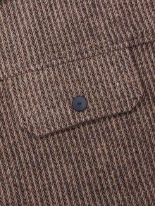 Men's Vintage Striped Wool Jacket, Casual Lapel Double Pocket Loose Workwear Coat, Autumn/Winter - Brown - View 5