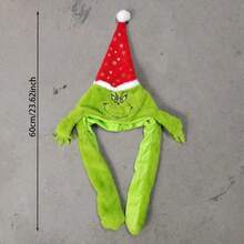 The Grinch 聖誕毛絨帽子 趣味會動跳舞綠色小怪獸聖誕帽 附毛球 聖誕節假期派對 Cosplay 裝扮配件(派對小禮物) - 查看 8