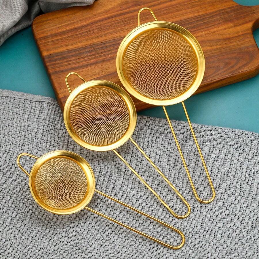 1/3pcs Stainless Steel Kitchen Flour Sifter, Residue Filter, Multi-Functional Kitchen Tool, Suitable For Juicing, Tea Filtering, Flour, Soy Milk, Etc. Kitchen Accessories, Powdered Sugar Tea Fine Mesh Strainer, Japanese Matcha Powder Sifter.