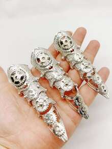1pc Geometric Pattern Street Zinc Alloy Punk Mecha Ring, Performance Prop Ring, Dark Style Event Ring, Open Adjustable, Suitable For All Seasons - Multicolor - View 5
