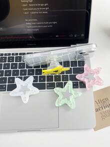 Premium Marble Pattern Rhinestone Star Pentagram Makeup Mirror MagSafe Magnetic Air Cushion Phone Stand Foldable Telescopic Air Pad Adsorption Binge-Watching Finger Ring Support Holder - Baby Pink - View 3