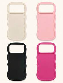 Putih Merah Muda Merah Marun Hitam Gelombang Asimetris Tepi Bergelombang Asimetris Warna Solid 4pcs Pola Gelombang Dopamin Casing Ponsel Dasar Kompatibel Dengan iPhone & Galaxy 16 16 Pro Max 16 Pro 16 Plus Hadiah Musim Semi Ulang Tahun Hari Jadi Ibu Versi Internasional Bukan Versi Domestik - MultiWarna - View 58