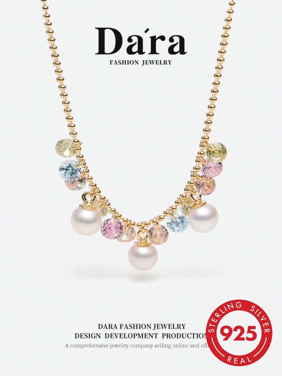 DARA Freshwater Pearl Necklace S925 Silver 5-6mm Near Round High Luster Macaron Color Women's Birthday Gift - Multicolor - View 1