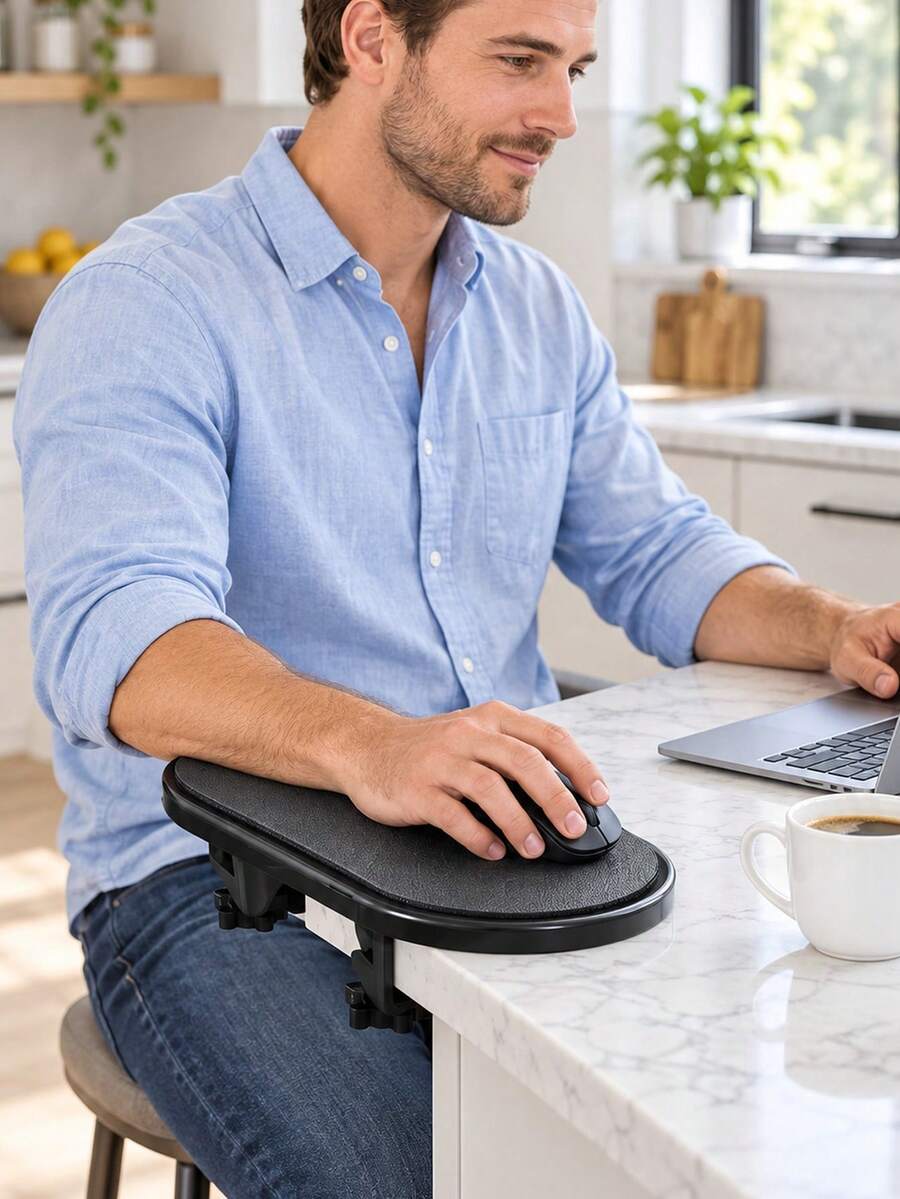 3pcs 180-Degree Adjustable, Durable Desk Extension Arm With Screw Clamps, Ergonomic Arm And Wrist Support - Plastic Sliding Desk Accessory With Elbow Pad Computer Tray,Elbow Brace