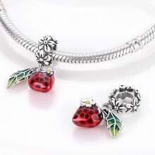 1PC Cute Fruit 925 Sterling Silver Enamel Rhinestone Strawberry Pineapple Cherry Charm Beads For Women, DIY Bracelet Making For Summer Daily Party - Silver - View 6