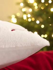 1pc/2pcs Christmas Decorative Pillow Case Christmas Tree Bow Embroidery Plush Winter Sofa Living Room Bedroom Home Decor Holiday Gift - Red - View 5
