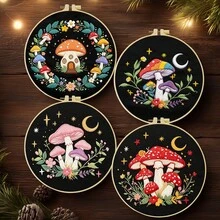 1PC 20*20cm/7.9*7.9in,Beautiful Mushrooms Embroidery Kit, DIY Handmade Embroidery Set For Adult Beginners, Home Gift, Women's Sewing Gift, Including User Manual, Printed Pattern Fabric, Embroidery Frame, Needle And Thread. - 20*20cm/7.9*7.9in - View 3