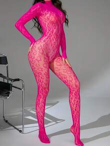 Lingerie Set/Role Play Costume, Camisole, Fishnet Jumpsuit, Elastic Fishnet Lingerie Jumpsuit, Bikini Suitable For Women And Girls - Rose Red - View 3