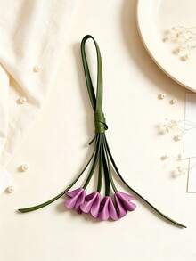 1pc Rustic Aesthetic Style Multi-Color Tulip Bouquet Artificial Leather Flower, With Green Leaf Details, Long Rope Loop Hanging Ornament, Keychain, Bag Charm, All-Season Daily Decor And Holiday Gift - Multicolor - View 22