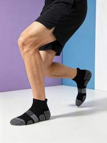 1/5/10/20 Pairs Men's Black & White Minimalist Tab Ankle Socks, Towel Sole Striped Design, Comfortable & Versatile For Sports - Multicolor - View 2