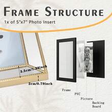 1pc Gold Beaded Picture Frame With Mirror Accent Panels, Freestanding Tabletop Photo Frame, Elegant Vintage Desktop Frame For Wedding Family Photos, Home Table Decor, Housewarming & Wedding Gift - Gold - View 5