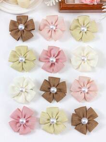 6入莫蘭迪色珍珠布藝花朵髮夾 細閃亮紋理五瓣花髮夾 韓系甜美女孩髮飾 日常搭配派對頭飾 - 彩色 - 查看 2