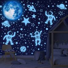 Glow-In-The-Dark Ceiling Stickers With Astronaut, Moon And Space Planets, Wall Decals For Bedroom, Christmas Gift (Blue, Green) - Blue - View 10