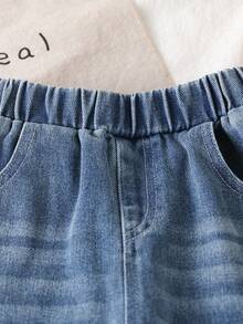 Boys' Elastic Waist Loose Fit Denim Jeans, All-Season Versatile Street Style Casual Long Pants - Black - View 3