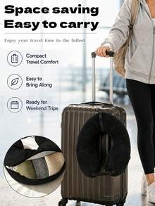 2-In-1 Travel Neck Pillow With Zipper Storage U-Shaped Pillow Cover, Fillable With Clothes For Neck And Waist Support, Adjustable Double Shoulder Straps, Washable Soft Plush Fabric, Suitable For Airplane, Train, Car, Travel, Camping, Office Rest, Portable Travel Accessory - Multicolor - View 4