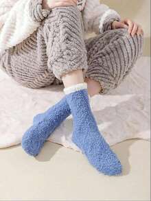 6 Pairs Plush Warm Lining Soft Comfortable Fluffy Slipper Socks, Winter Warm Socks, Christmas Gift, Women's Autumn Essential - Multi-color a - View 2