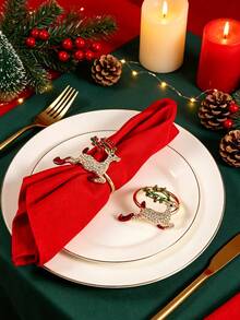 2/4/6pcs Christmas Rhinestone Deer Napkin Rings, Christmas Hotel Dining Table Decor Napkin Holders, Christmas Deer Napkin Paper Holders, Suitable For Christmas Party Dining Table Cloth Decoration - Multicolor - View 1