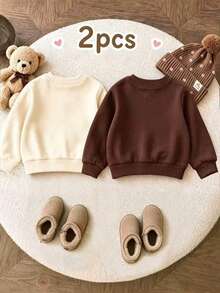 Girls Sweet Bow Print Long Sleeve 2pcs Set, Round Neck Versatile Casual Top Suitable For Daily Wear, School, Park, Walking, Layering - Multicolor - View 2