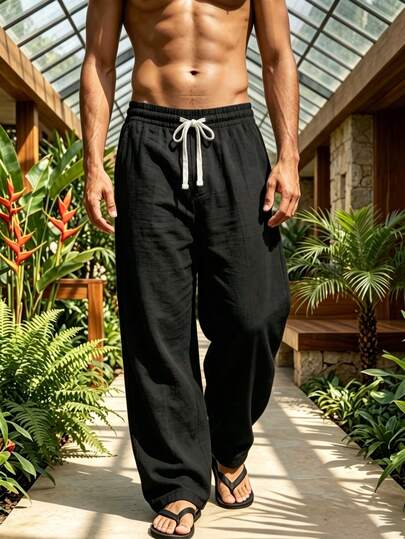Men's Summer Casual Sweatpants, Summer Pants, Comfortable Fabric, Vacation Casual Sports Pants, American Sports Casual Long Pants, Straight Loose Fit, Comfortable And Versatile, Suitable For Spring/Summer Commuting, Vacation, Daily Casual Wear