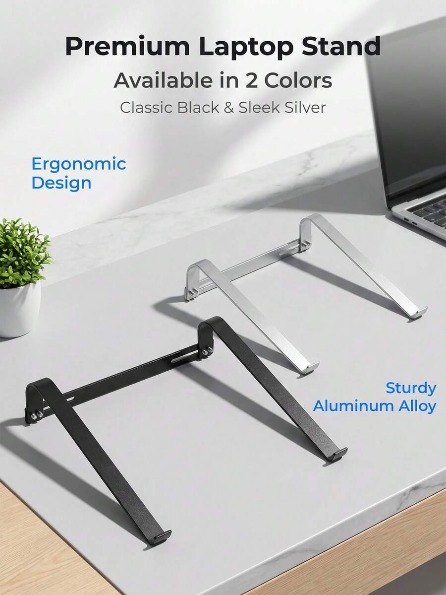 Aluminum Alloy Laptop Stand Ergonomic Detachable Desktop Holder Heat Dissipation Floating Height Adjustable Rack Universal Silver, Black - View 1