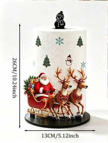 2D Flat Santa Claus Red Sleigh & Colorful Lights Reindeer Print Paper Towel Holder, Acrylic Material Vertical Roll Paper Storage Rack, Kitchen Dining Table Decor Ornament, Easy Installation, Suitable For Christmas Party Home Room Decoration (Paper Towels Not Included) - Multicolor - View 6
