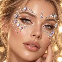 Face Mask Self-Adhesive AB Teardrop Star Pearl Rhinestone Stickers-1Sheet, Iridescent Crystal Gem Decals, Bling Face Jewels, DIY Self-Care Selfie Makeup Accessories For Rave, Festival, Y2K Party - Multicolor - View 8