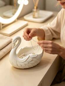 Swan Jewelry Tray, Embossed Wing Design Jewelry Storage Dish, Ins Style Pure White Desktop Organizer, Entryway Key Holder, Vanity Earring & Necklace Organizer, Romantic Wedding Decor Ornament,Wedding Decor/Gift, Holiday Gift - Multicolor - View 5