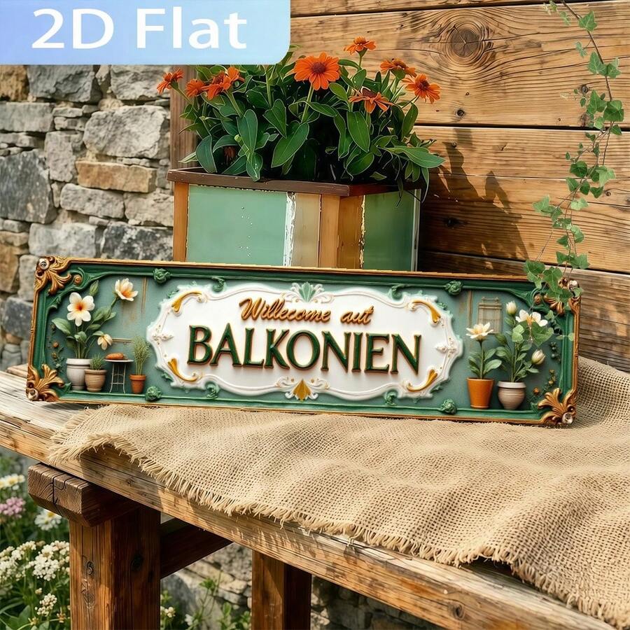 2D Flat, 1pc Vintage Metal Decorative Sign - "Welcome To Balconia" Plaque, Retro Style Wall Art, Suitable For Home, Club Or Street Decor, 4x16 Inches, Valentine's Day Metal Decoration (Random Style) - A - View 1