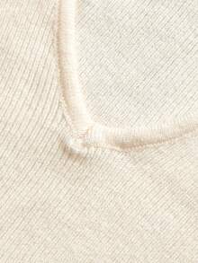 DONICY Women's Cream Deep V Raglan Sleeve Ribbed Knit Crop Sweater, Slim Long Sleeve Top With Thumb Hole Cuffs For Spring Fall Layering - Apricot - View 5