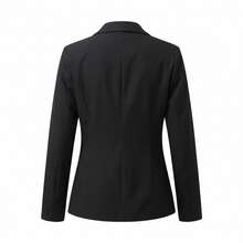 Women's Loose Fit Black Double-Breasted Blazer Jacket, Wrinkle-Resistant Casual Suit Jacket - Black - View 6