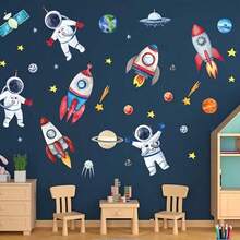 Glow-In-The-Dark Ceiling Stickers With Astronaut, Moon And Space Planets, Wall Decals For Bedroom, Christmas Gift (Blue, Green) - Blue - View 24