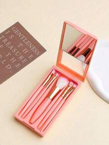 5pcs Portable Makeup Brush Set With Mirror, Purple Heart-Shaped A-Z Letter, Boxed Makeup Brush Set, Multi-Function Makeup Brush Set With Mirror Storage Box, Mini Multi-Function Makeup Brush, Foundation Brush, Eyeshadow Brush, Beginner Beauty Tools - Pink - View 3