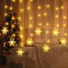 1PC 96 LED Snowflake Curtain String Light, USB Powered Fairy Hanging Light String, 8 Lighting Modes, Large Snowflake Ice Bar Light, Suitable For Indoor, Living Room, Party, Wedding, Wall, Winter, Christmas, Home Atmosphere Light - Warm Light - Curtain Lights - View 5