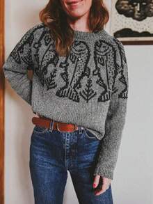 Women's Fashion Loose Casual Comfortable Fish Scale Pattern Colorblock Sweater - Grey - View 6